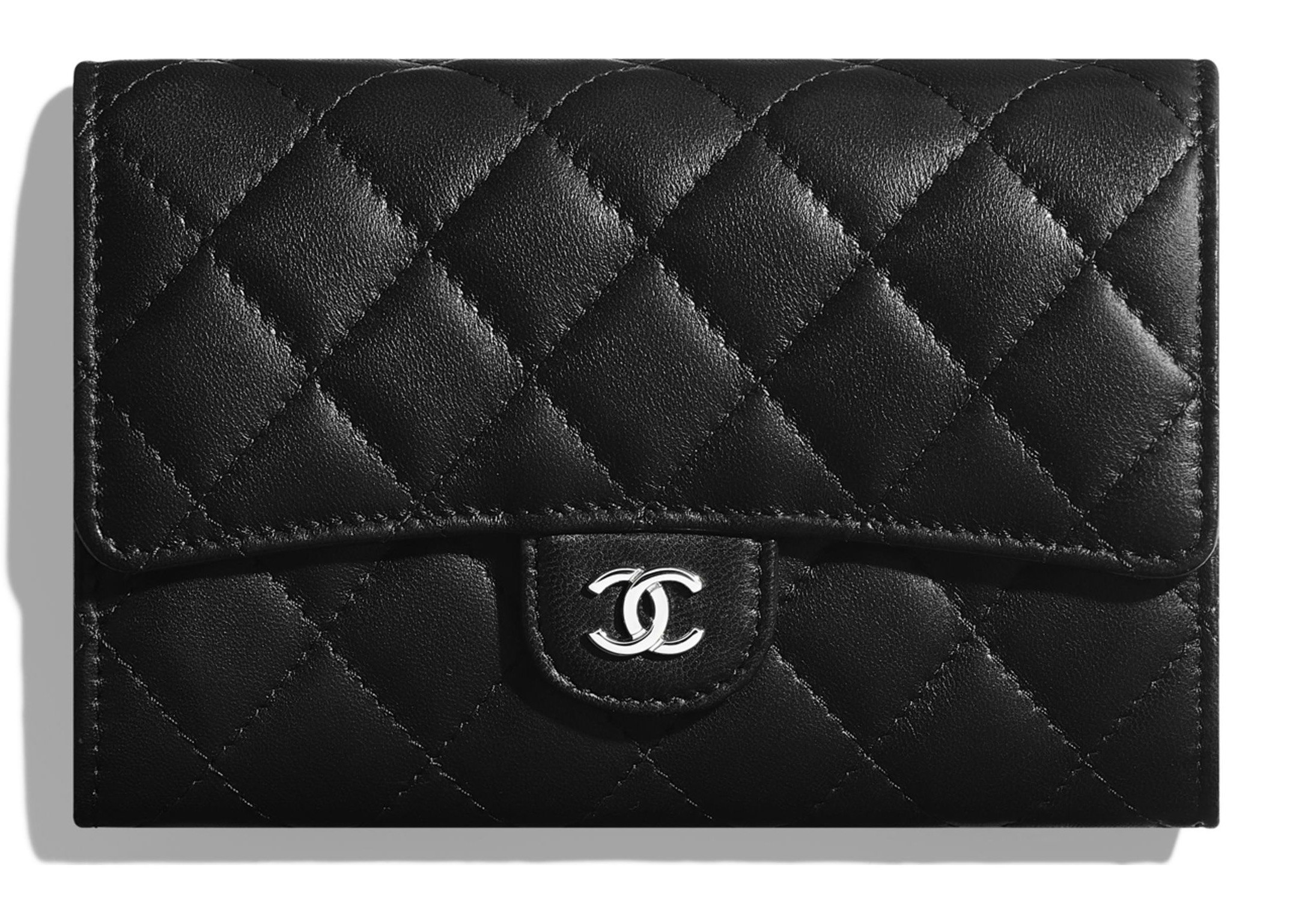 Ví Chanel Classic Flap Wallet Black Lambskin Silver Tone Metal Like  Authentic